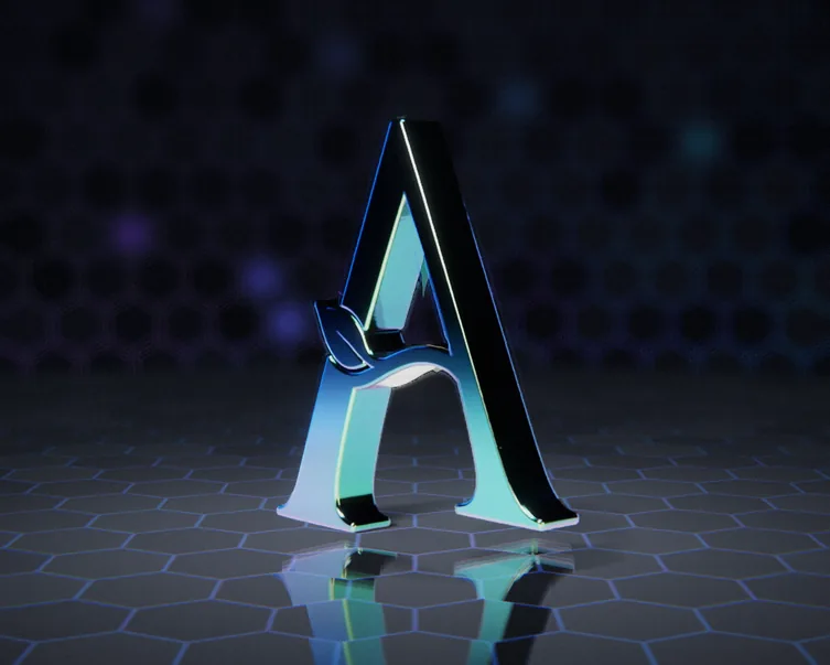 The Appel A monogram in polished metal on a hexagon-tiled floor.
